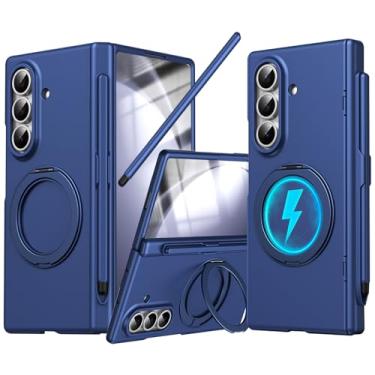 Imagem de YQODSZ Capa para Samsung Galaxy Z Fold 5 com suporte para caneta S e caneta Stylus, suporte magnético giratório compatível com protetor de tela Magsafe, capa protetora de cobertura total para Z Fold 5