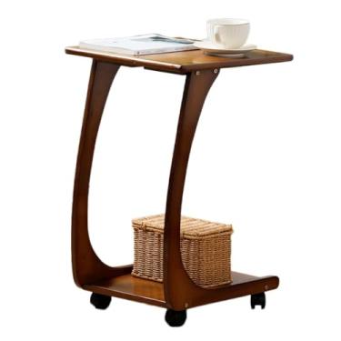 Imagem de Mesa de canto com rodinhas e armazenamento – Mesa lateral em forma de C de madeira maciça para sala de estar, quarto, bandeja de TV, bandeja de cama com rodas, mesa de sofá que desliza embaixo