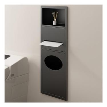 Imagem de Organizador de prateleira de chuveiro embutido de aço inoxidável com lata de lixo impermeável - Suporte de armazenamento de parede para banheiro, preto, 63 x 20 x 13,5 cm - Solução para economia de