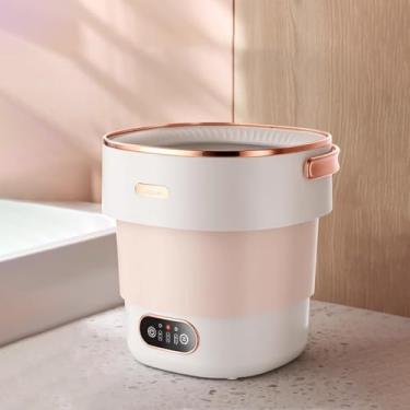 Imagem de Mini máquina de lavar portátil de 18,5 L, solução de lavanderia inteligente dobrável 2 em 1, ideal para roupas de bebê, roupas íntimas, meias, viagens, apartamento, trailer (rosa)