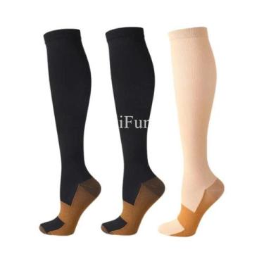 Imagem de Meias De Compressão Unissex De Cobre 3 Pares Até O Joelho Antifadiga A