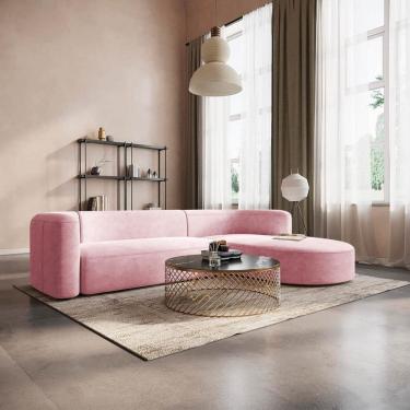 Imagem de Sofá Modular Sala de Estar Decoração Luxo 265cm Lado Esquerdo Suede Celinne Luxuoso Rosa Bebê