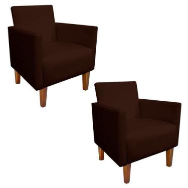 Imagem de Kit 02 Poltrona Decorativa Compacta Jade material sintético Marrom com