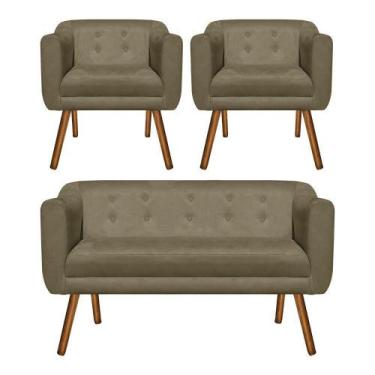 Imagem de Kit Sofá Retrô Namoradeira 2 Lugares e 02 Poltronas Julia&8203 Suede M