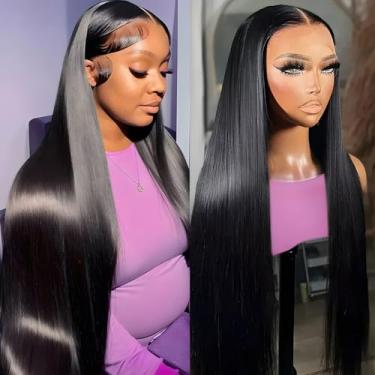 Imagem de Perucas frontais de renda de 66 cm, 33 x 15 cm, cabelo humano com densidade de 210 mm, cabelo humano pré-arrancado com cabelo de bebê, peruca sem cola, cabelo virgem, perucas frontais de renda para