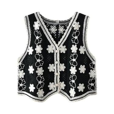 Imagem de Colete Feminino Floral De Crochê Sem Mangas, Estilo Vintage Transparen