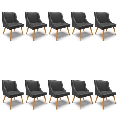 Imagem de Kit 10 Cadeiras Estofadas Para Sala De Jantar Pés Palito Lia Sintético Preto - Ibiza