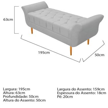 Imagem de Recamier estofado Ari 195 Cm King Size Suede Branco