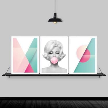 Imagem de Kit 3 Quadros Abstratos Marilyn Chiclete 45X34Cm Branca