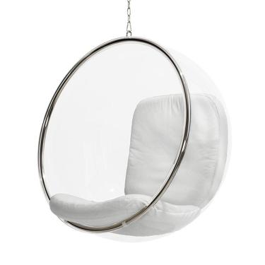 Imagem de Poltrona Bubble Chair Acrilico Com Estofado Couro Natural - Branco