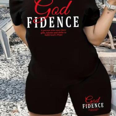Imagem de Kit Conjunto Feminino God Fidence Camiseta Algodão e Shorts Tectel Tre
