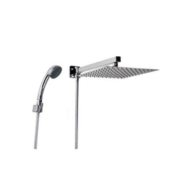 Imagem de Ducha Inox 304 Quadrado 25x25 cm com Chuveirinho Manual em ABS com Tra