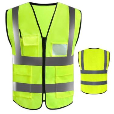 Imagem de Colete Sinalizador EPI Faixa Refletiva Blusao Ziper Segurança do Traba