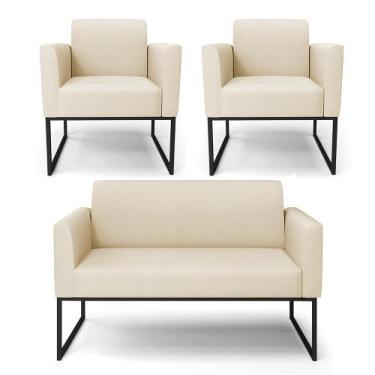 Imagem de Sofá Namoradeira com 2 Poltronas Base Industrial Preto Marisa Linho Be