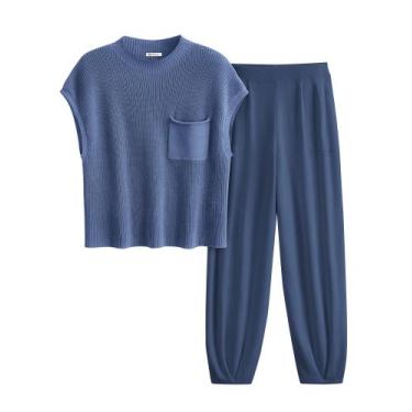 Imagem de Conjunto de Moletom PRETTYGARDEN Azul Escuro em Malha Médio