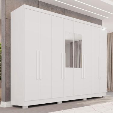 Imagem de Guarda-Roupa Casal Pinheiro 8 Portas 4 Gavetas com Pés e Espelho Branco - Pnr Móveis