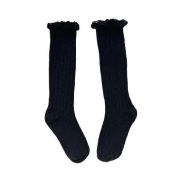 Imagem de Meias De Algodão Macias Com Renda E Flores Para Meninas, Até O Joelho,