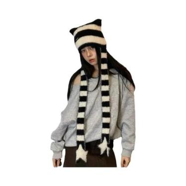 Imagem de Cachecol Feminino Listrado De Pelúcia Fino E Estreito Estilo Coreano D