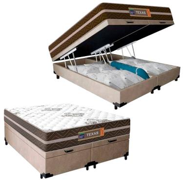 Imagem de Cama Box Baú Casal Bipartido Suede + Colchão Molas Ensacadas Texas Prime Colchões 138x188x67cm