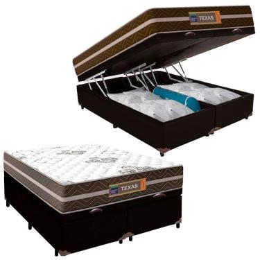 Imagem de Cama Box Baú Casal Bipartido Sintético + Colchão Molas Ensacadas Texas Prime Colchões 138x188x67cm