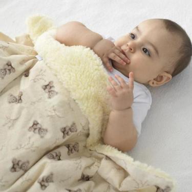 Imagem de Manta Carneirinho para Bebê 70cm x 90cm Baby Joy, Urso Bege