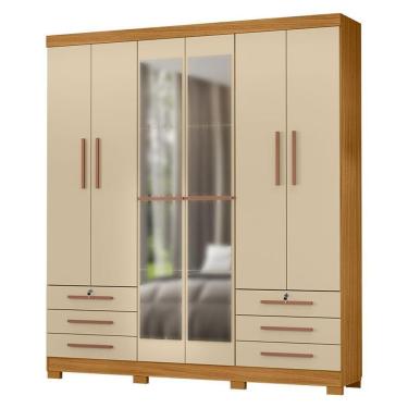 Imagem de Guarda Roupa Casal Londres Carvalho Americano Off White Com Espelho - Incorplac