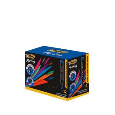 Imagem de Caneta Marcador Permanente Pincel Atômico Bic 12 Und Rápido, AZUL