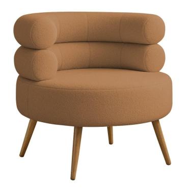 Imagem de Poltrona Minimalista Mabel Pés Palito Castanho Bouclé Terracota - Nexta Casa