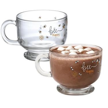 Imagem de Kit 2 Caneca Xícara De Vidro Jumbo Sopa Cereal Bee 500ml - Haüskraft