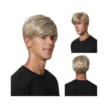 Imagem de Peruca Sintética Masculina Curta Marrom Escuro Estilo Bob Pixie, Natur