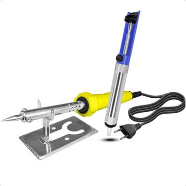 Imagem de Kit Ferro de Solda 30W 127V com Suporte e Sugador Profissional Eletrôn
