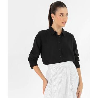 Imagem de Camisa Feminina Lisa Manga Longa Marisa Preto, Preto, M