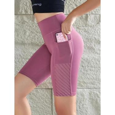 Imagem de Shorts De Yoga Femininos De Cintura Alta, Comprimento Até O Joelho, Le