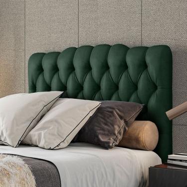 Imagem de Cabeceira Estofada Prisma Casal 140 Cm Veludo Verde 142x130x10 Cm Sonhar Estofados