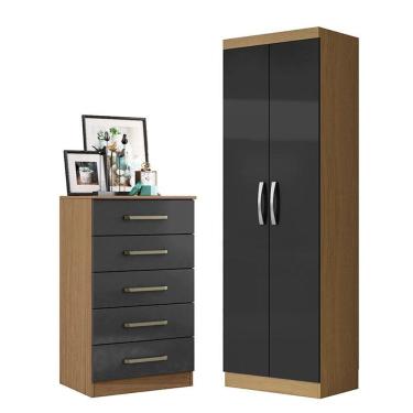 Imagem de Kit Cômoda e Armário Multiuso 2014140 2000192 5 Gavetas MDF Puxador Plástico Grafite At...