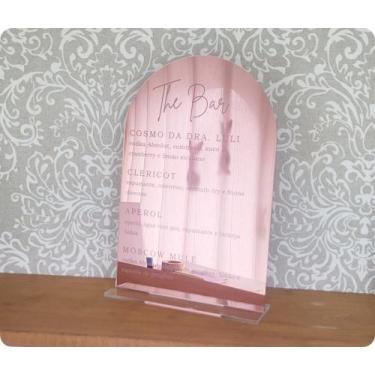 Imagem de Menu em Acrílico Espelhado Rose 30x20cm com Base em Acrílico Cristal -