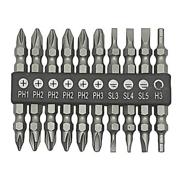 Imagem de Jogo de Bits Ponta Dupla BIT-165 para Apertar e Desapertar Parafusos 10 Peças 65MM Cinz...