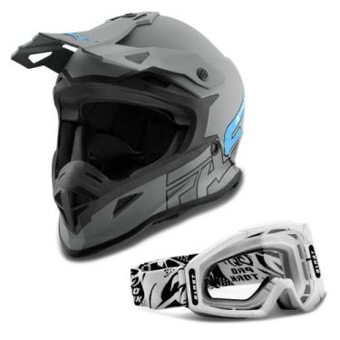 Imagem de Kit Capacete Pro Tork Fast 788 Grey Fosco Óculos Pro Tork Blast Branco