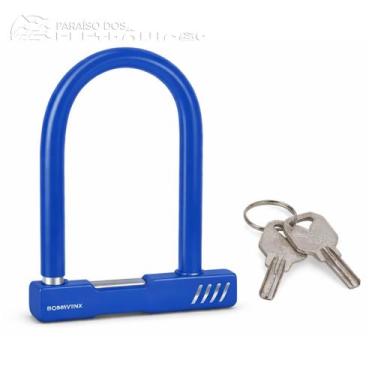 Imagem de Cadeado U Reforçado Bicicleta e Motos Revestimento Protetor 13mm  Azul