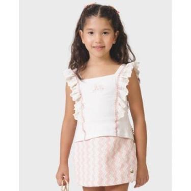 Imagem de Conjunto blusa bordado shorts saia tweed verão estiloso - Rosa e Azul - Menina 4 a 14 a...