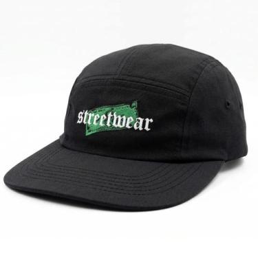 Imagem de Boné Five Panel Preto Unissex Estilo Urbano Skatista Poliéster - LTX
