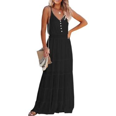 Imagem de Vestido PRETTYGARDEN Feminino Maxi Preto sem Mangas com Alças Finas Ta