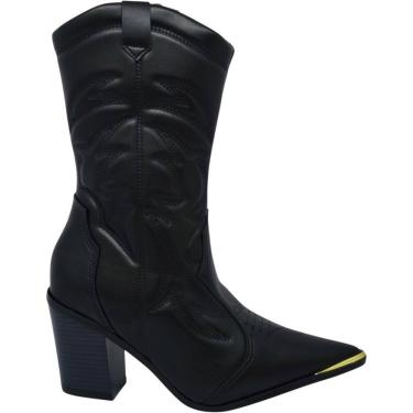 Imagem de Bota Feminina Texana Casual Dia a Dia Passeio Festa Cano Baixo Salto Bloco Médio Bico Fino Com Zíper Conforto Vizzano 3113.101