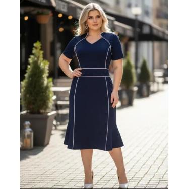 Imagem de Vestido Midi Plus Size Viés Moda Evangélica Feminina - Miss FLOWER, Ma