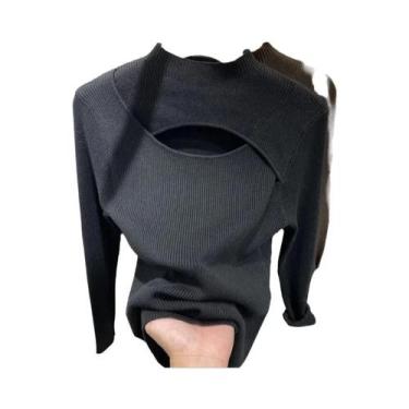 Imagem de Suéter Feminino De Tricô Justo Para Outono/Inverno, Manga Longa, Casua
