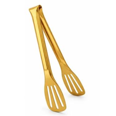 Imagem de Pegador Pinça Dourado Aço Inox Salada Doces Carnes Bolos - JPaola