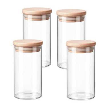 Imagem de Kit 4 Recipiente Decorativo Vidro Tampa Bambu Cozinha Frasco Pote Orga