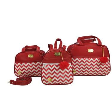 Imagem de Bolsa maternidade 3 peças chevron vermelho - Let Baby Bolsas De Matern