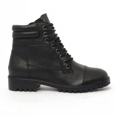 Imagem de Bota Coturno Feminina Sapato Da Corte Couro Salto Tratorado Baixo Cada