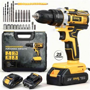 Imagem de Furadeira Parafusadeira Impacto SparkBr AMGPR01 21V 26 Acessorios 2 Ba